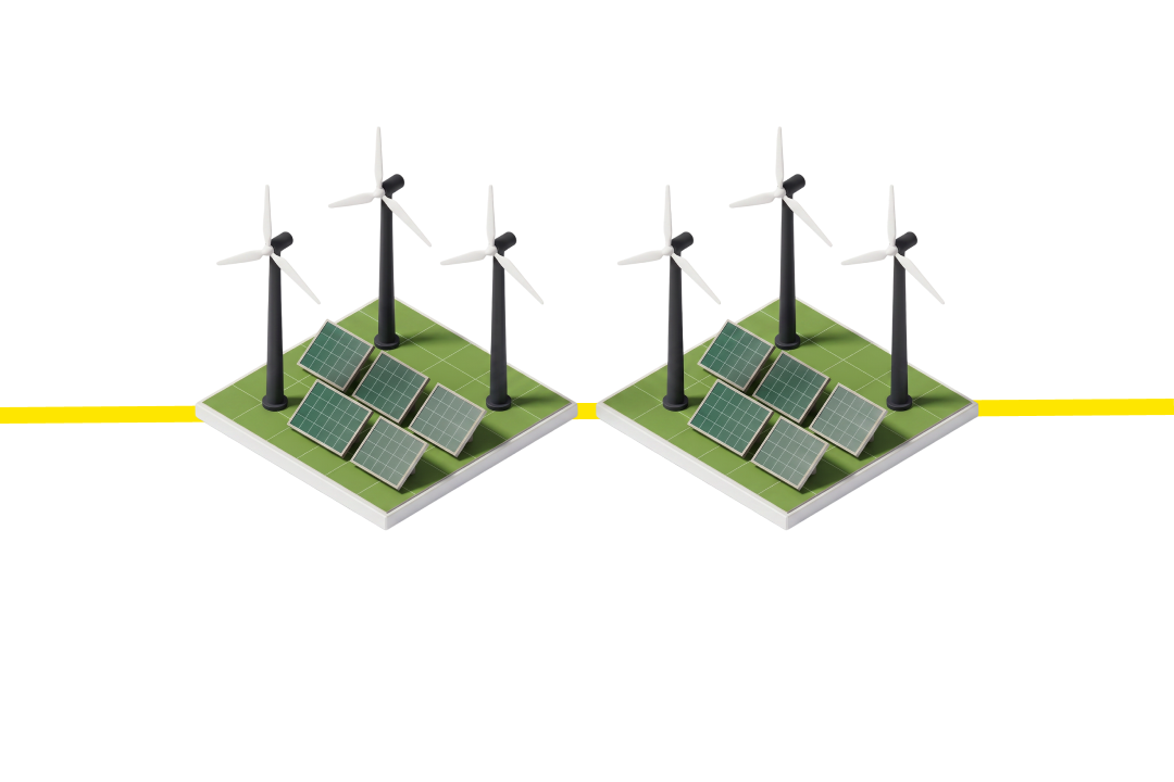 Illustration mit Windrädern und Panelen