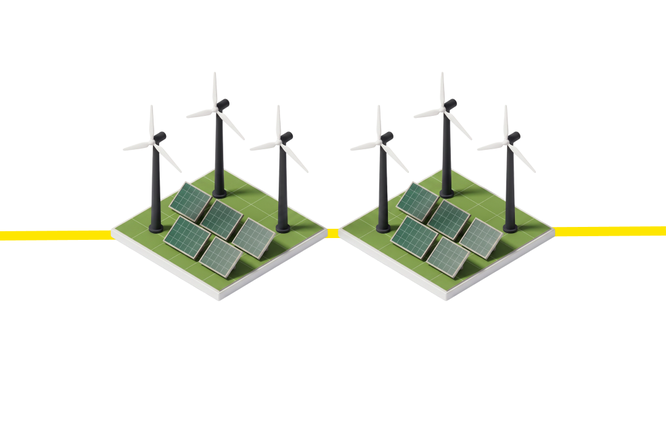 Illustration mit Windrädern und Panelen