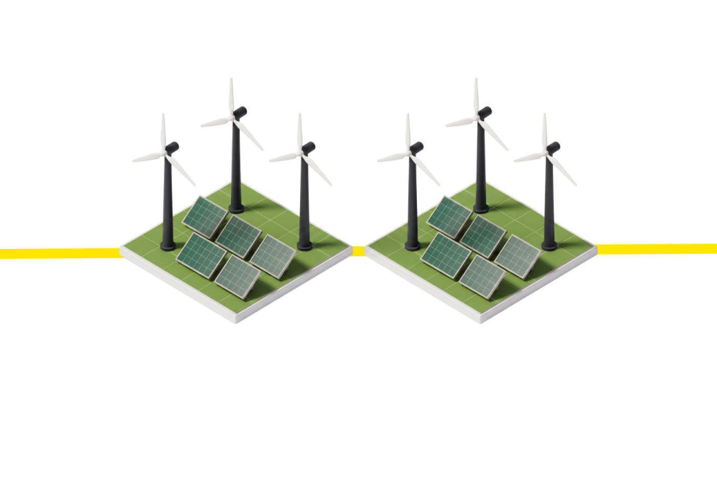Illustration mit Windrädern und Panelen