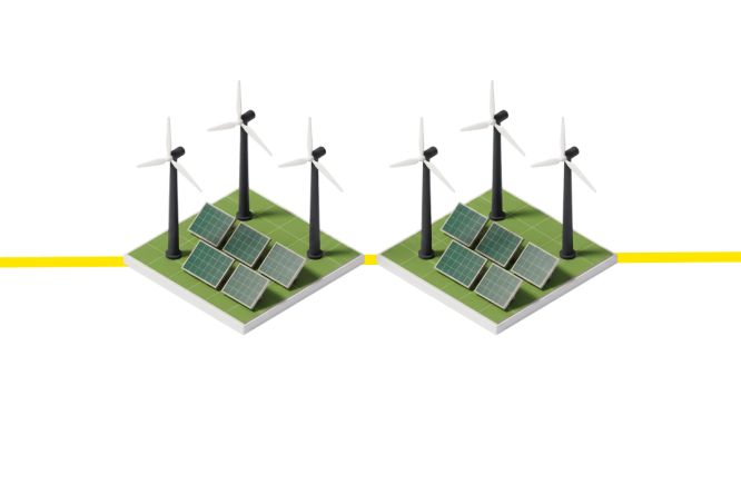Illustration mit Windrädern und Panelen