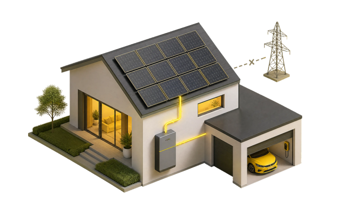 Illustration Energieversorgung eines Einfamilienhauses
